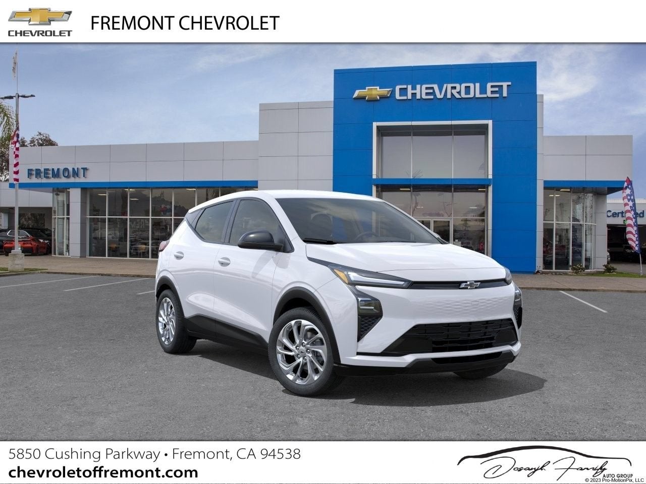 2027 Chevrolet Bolt LT in Summit White — front three-quarter view