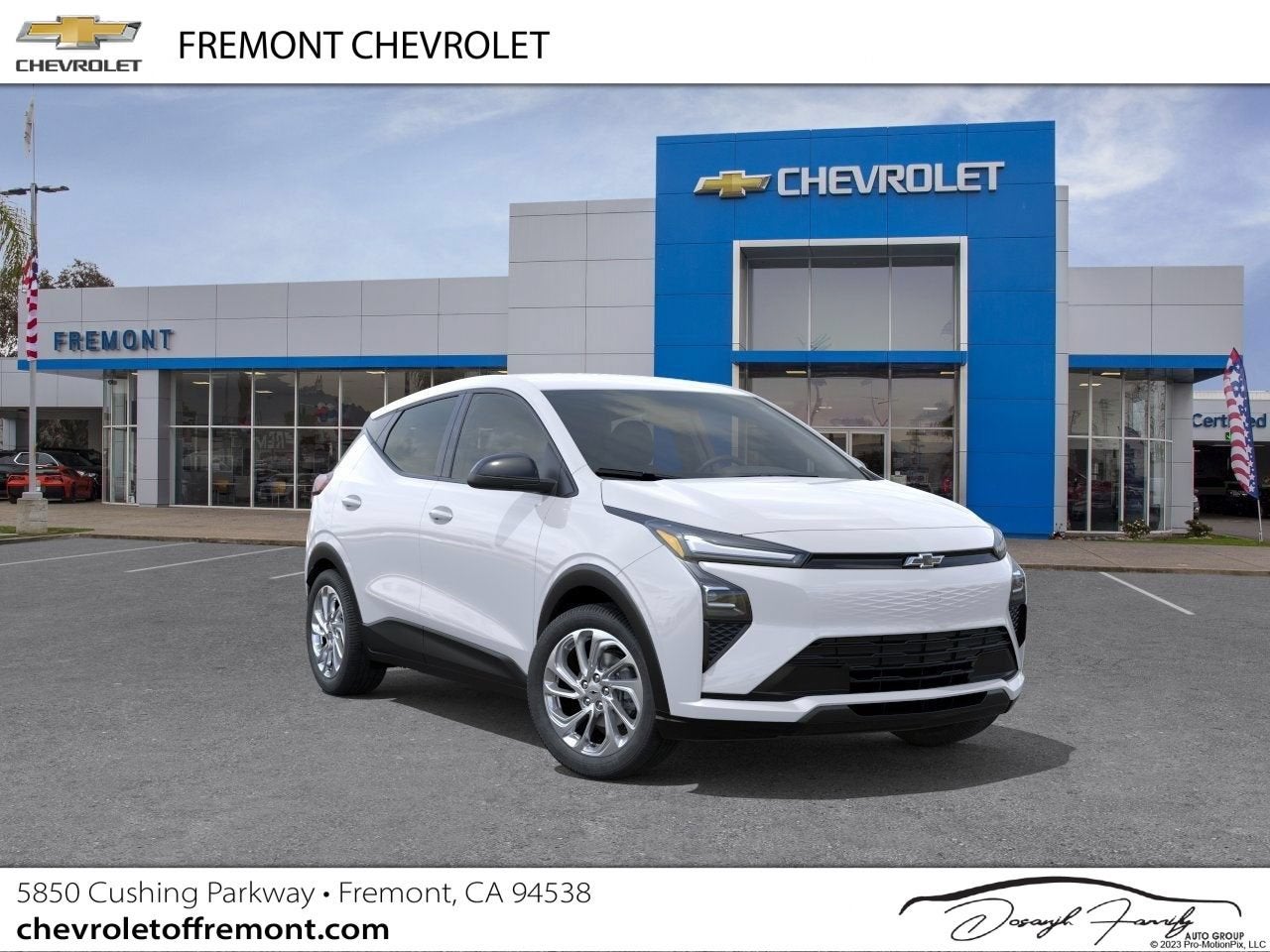 2027 Chevrolet Bolt LT in Summit White — front three-quarter view