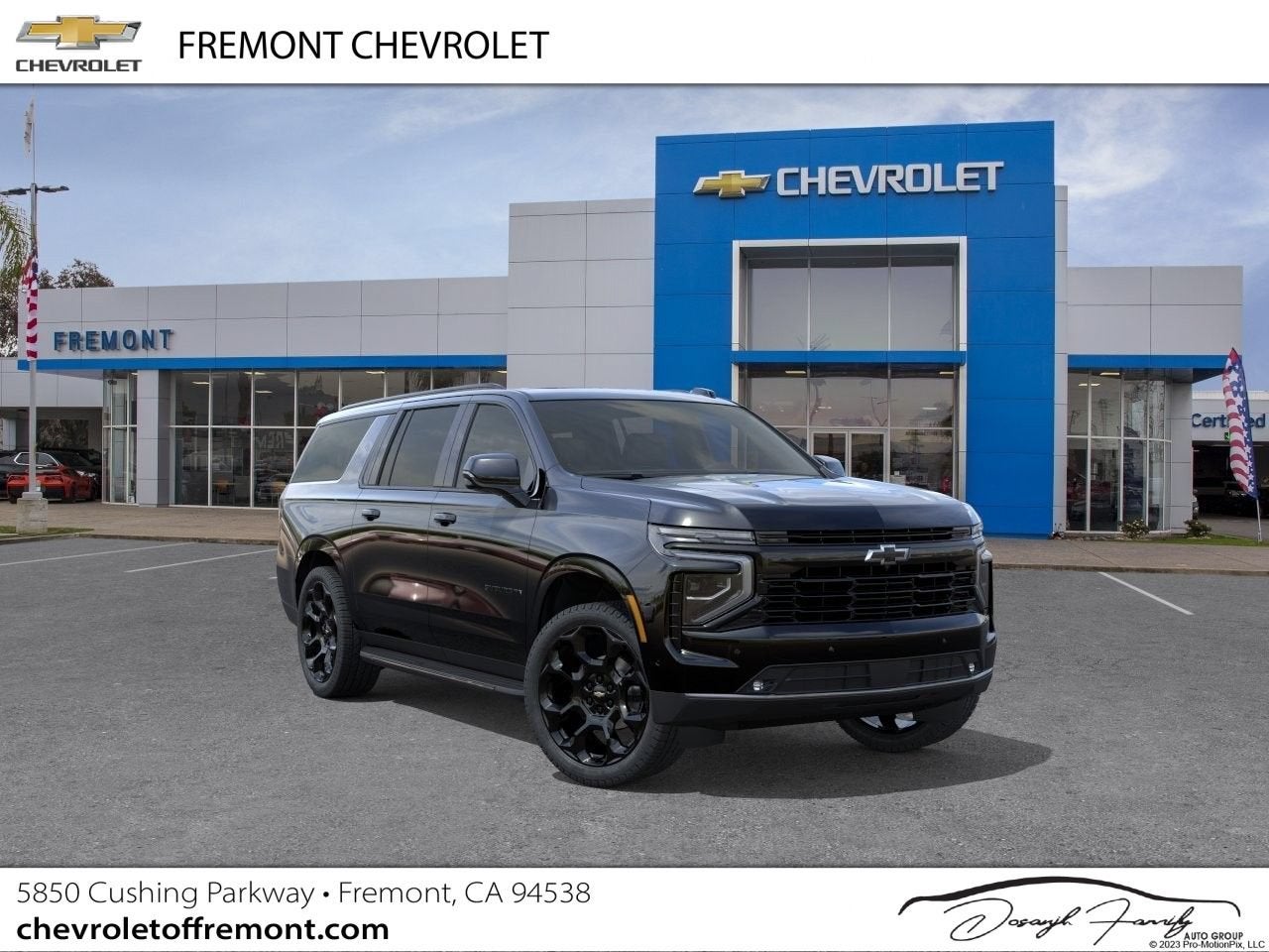 2026 Chevrolet Suburban RST in Black — front three-quarter view