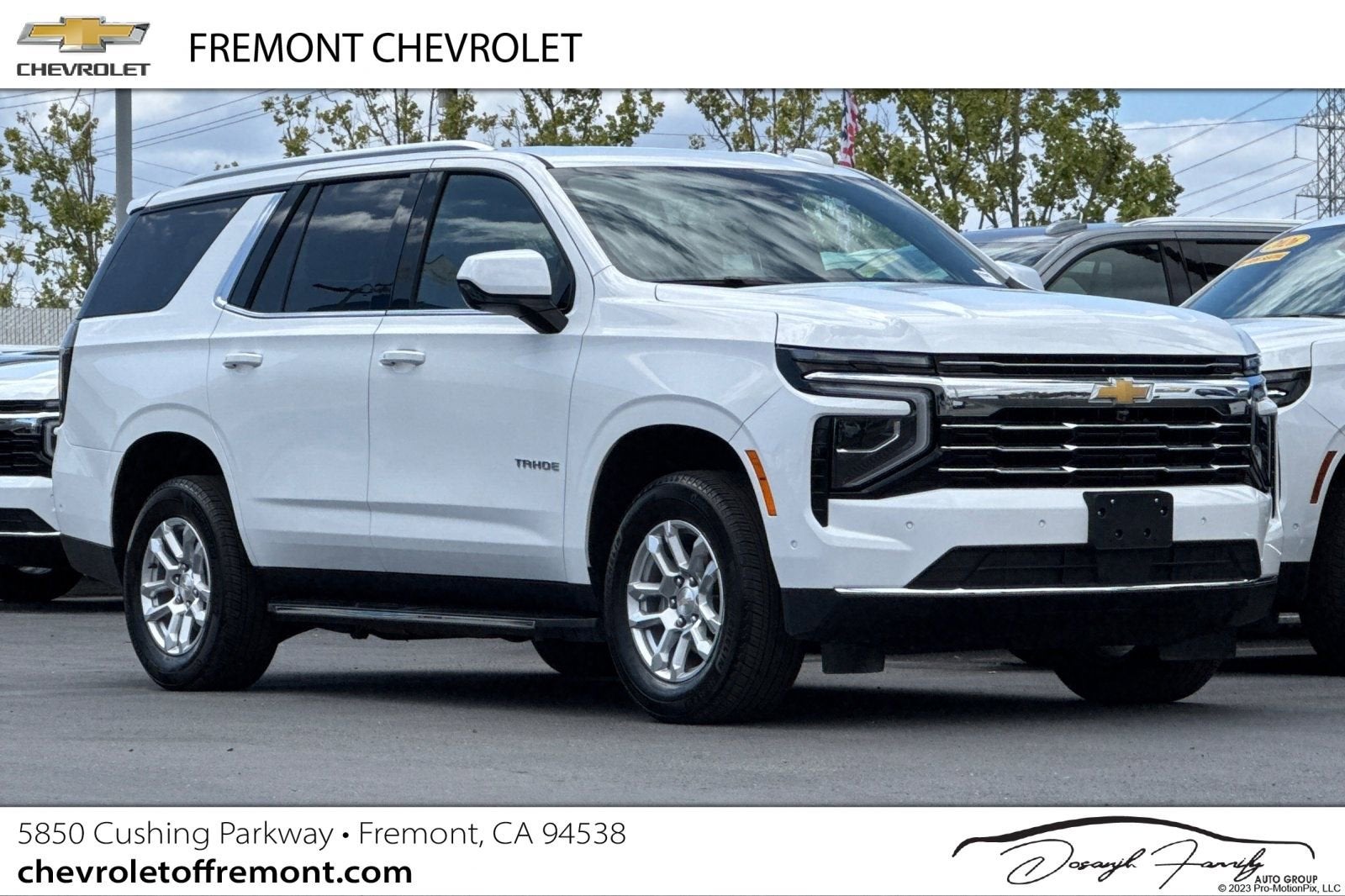 2025 Chevrolet Tahoe LT in Summit White — front three-quarter view