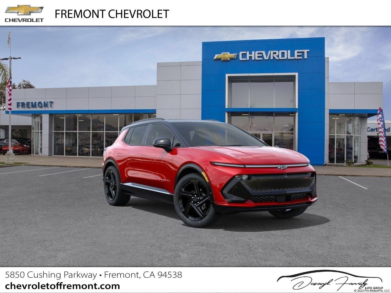 2026 Chevrolet Equinox EV RS in Radiant Red Tintcoat — front three-quarter view