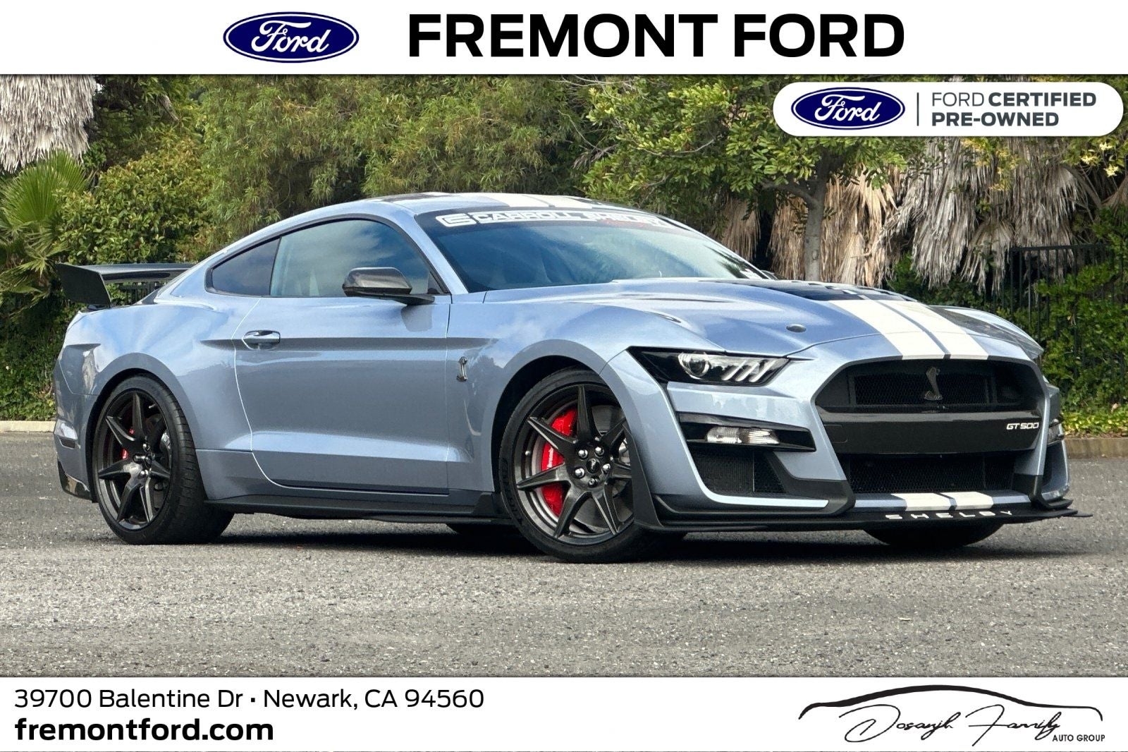 2022 Ford Mustang Shelby GT500 in Brittany Blue Metallic — front three-quarter view