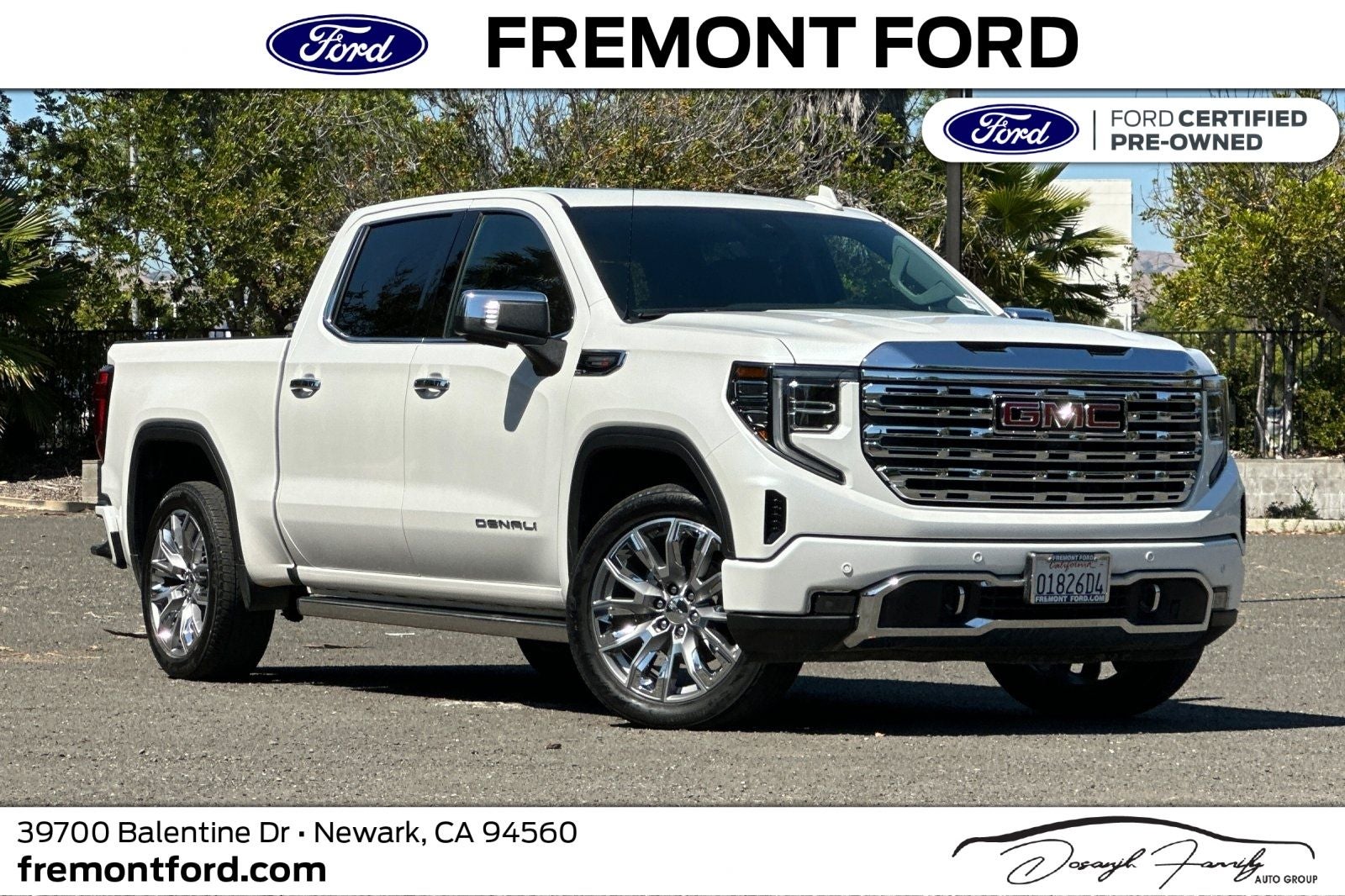 2025 GMC Sierra 1500 Denali in White Frost Tricoat — front three-quarter view