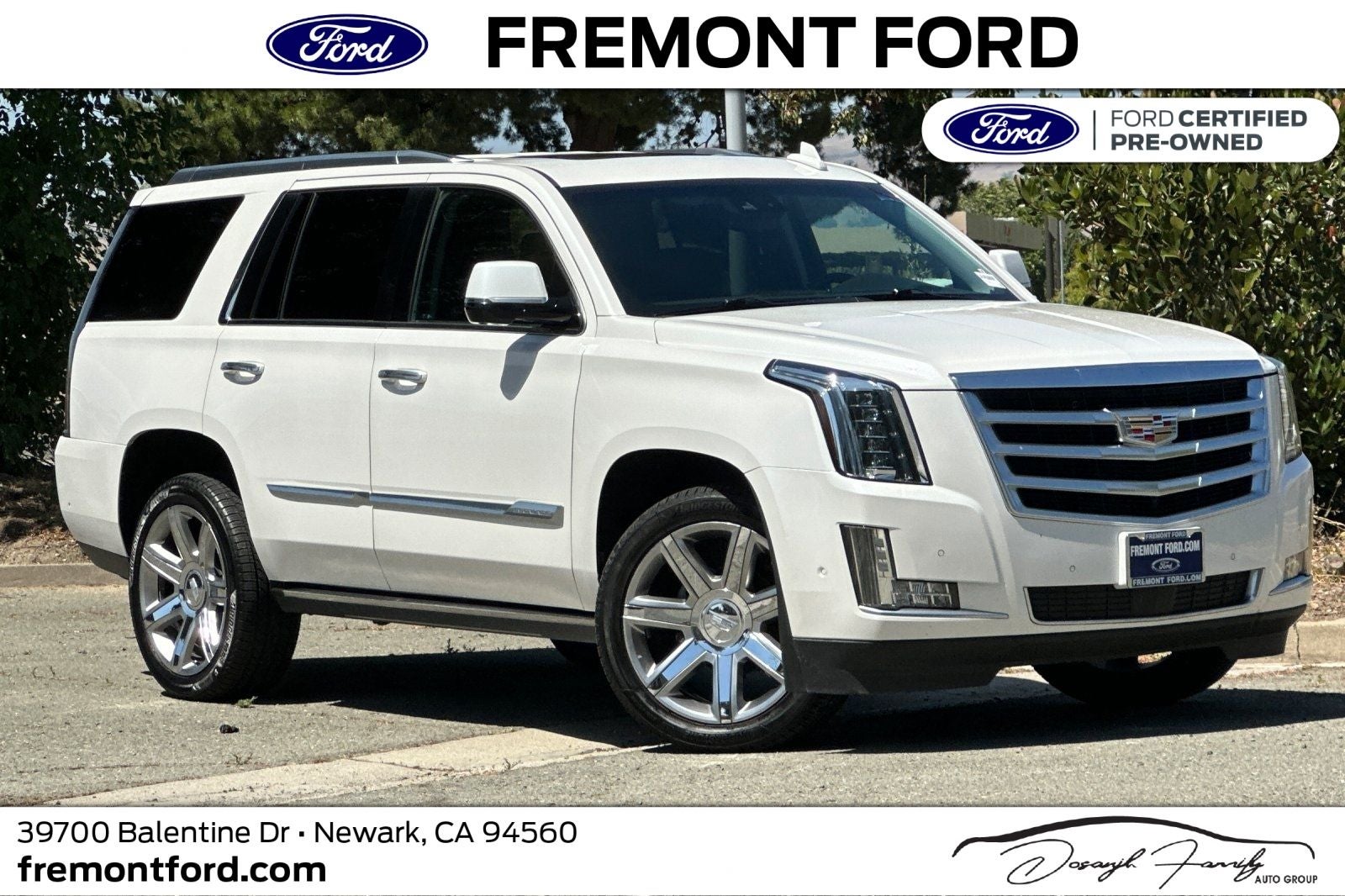 2018 Cadillac Escalade Premium Luxury in Crystal White Tricoat — front three-quarter view